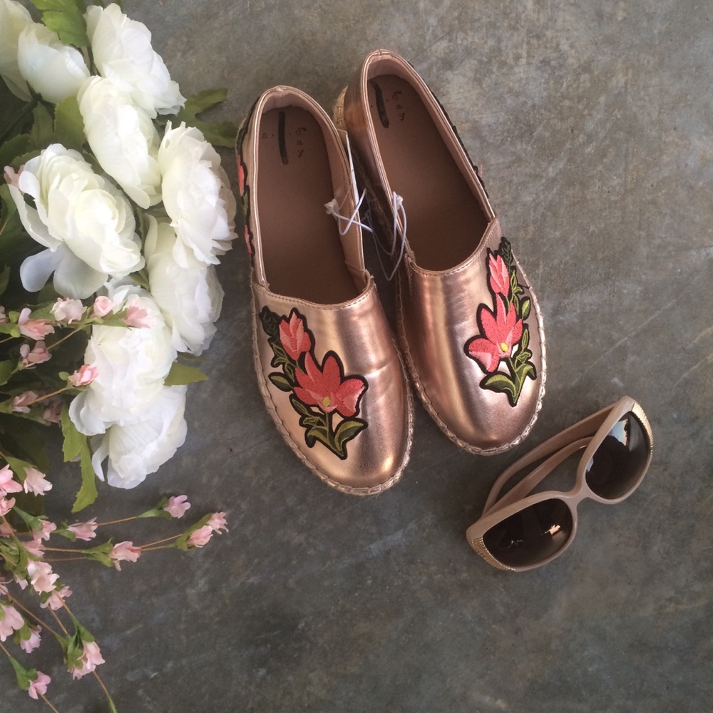 Rose gold metallic espadrilles sneakers floral - Picture 4 of 8
